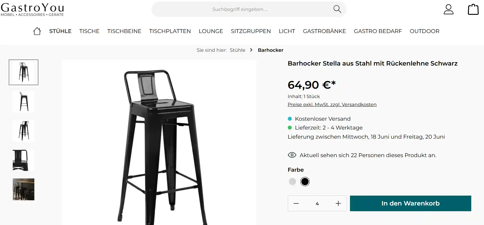 Gastro You Bistro-Barhocker Produktseite inklusive Interessiertes Auge Plugin