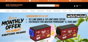 Startseite MM-Audiotechnik zeigt TLT Line Cord & TLP Line Cord Tester vor Blüte