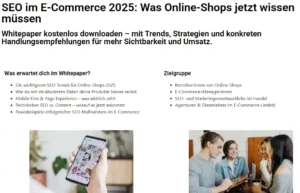 Seite für Download von SEO im E-Commerce 2025 Whitepaper