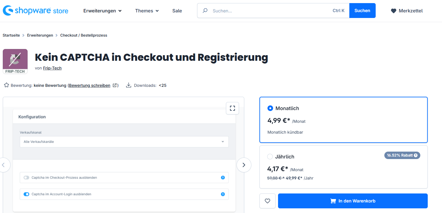 Shopware Plugin von Frip Tech keine Captchas in Checkout Shopware Shop