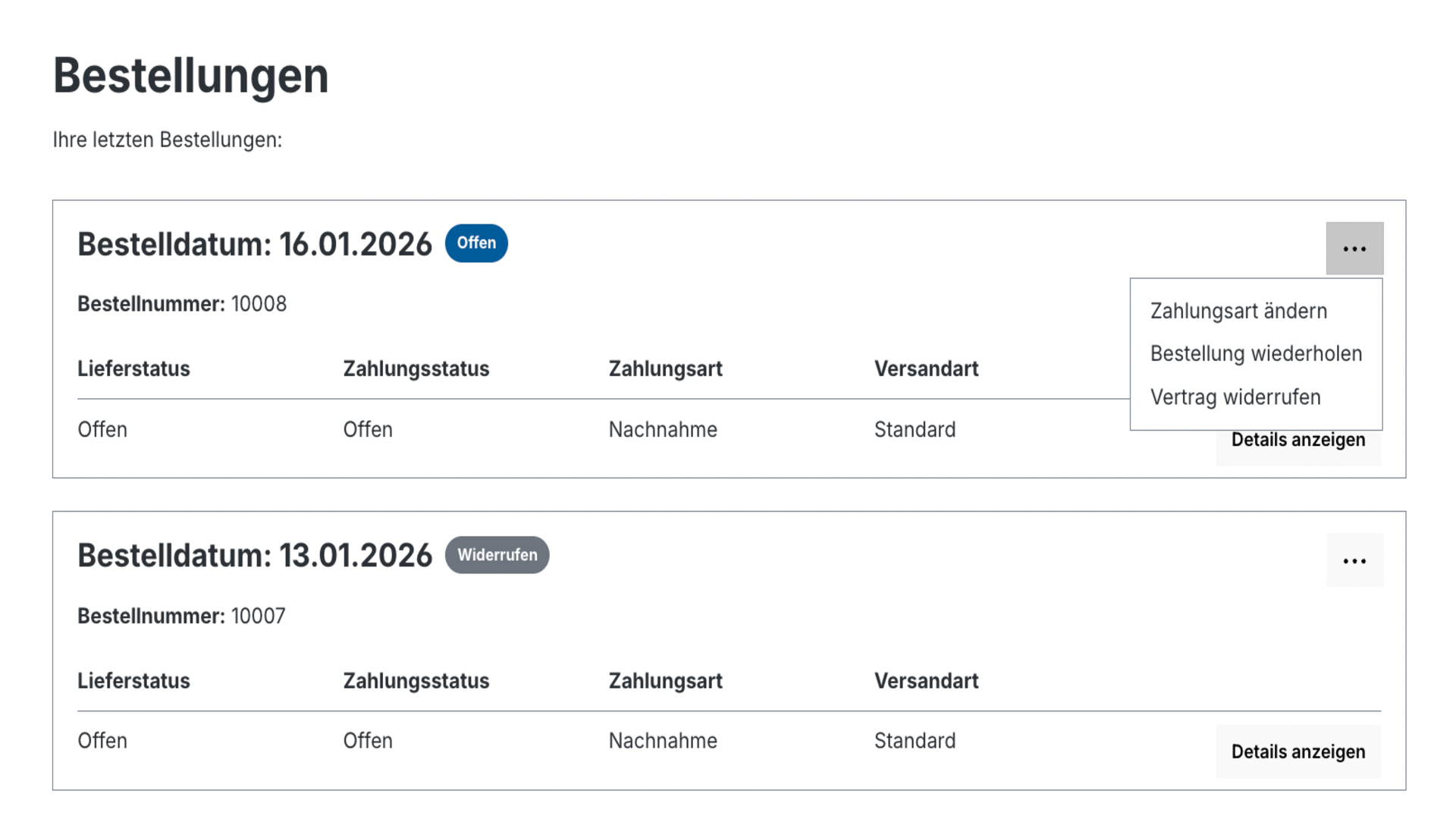 Widerrufsbutton Plugin Shopware Kundenkonto